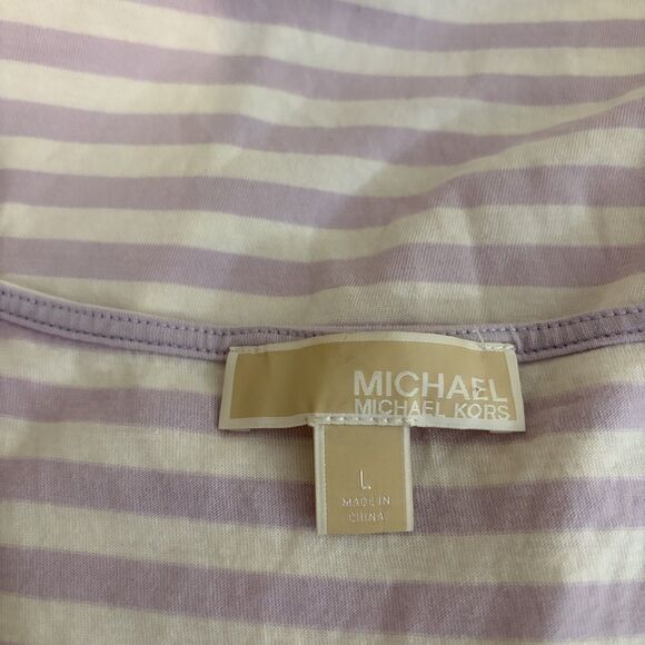 Michael Kors Blouse Women's Large Purple Striped Cold Shoulder Short Sleeve - Picture 7 of 9